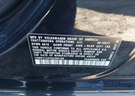 2017 Volkswagen Passat 1.8T R-Line from USA, damaged, VIN 1VWDT7A37HC080155